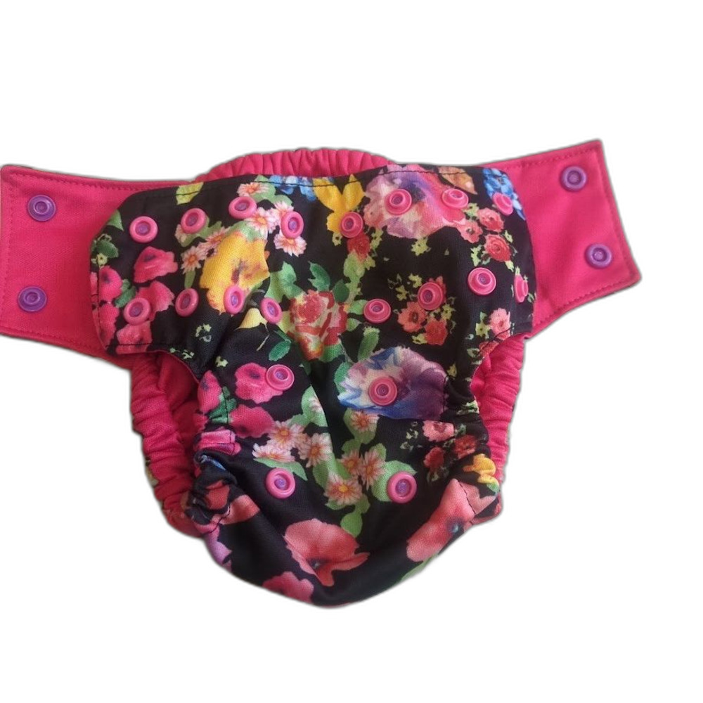 Bella Luna Pocket Cloth Diaper Small Black Floral Pink No Insert